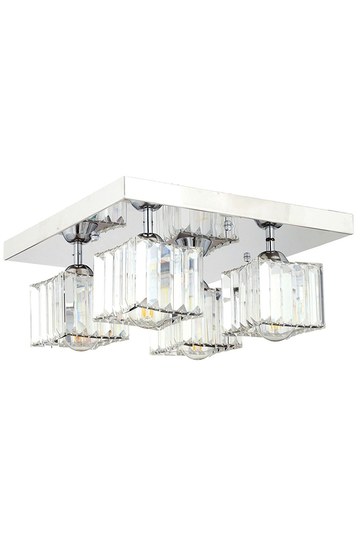 Ri̇Vi̇A 4-Piece Chrome Plated Plafonier Stone Living Room Chandelier