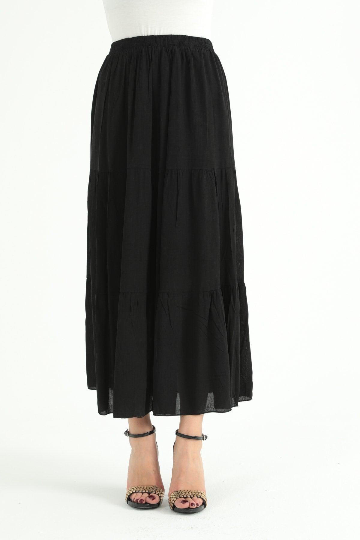 Women's Frilled Long Skirt Black - Swordslife