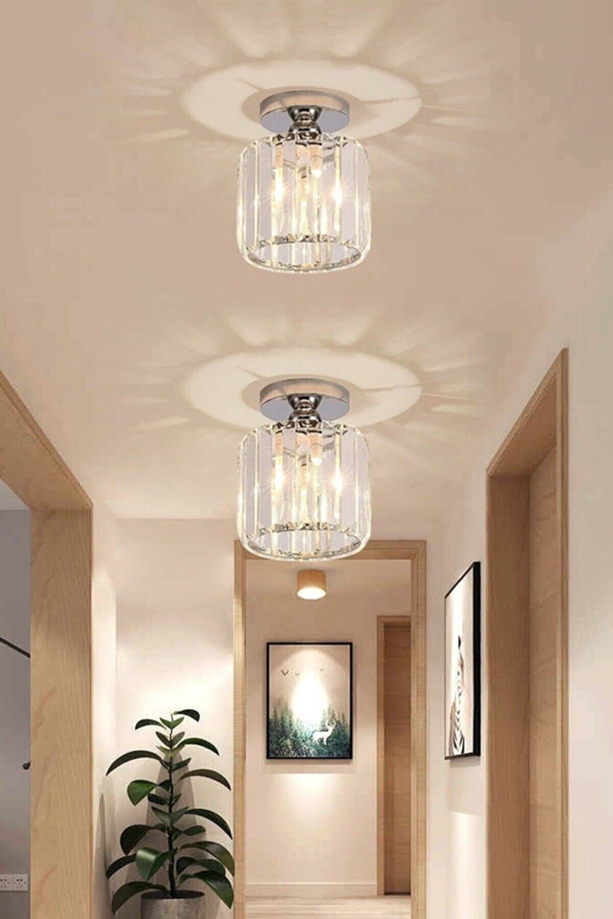 Plafonier Ceiling Silver Single Crystal Stone Chandelier