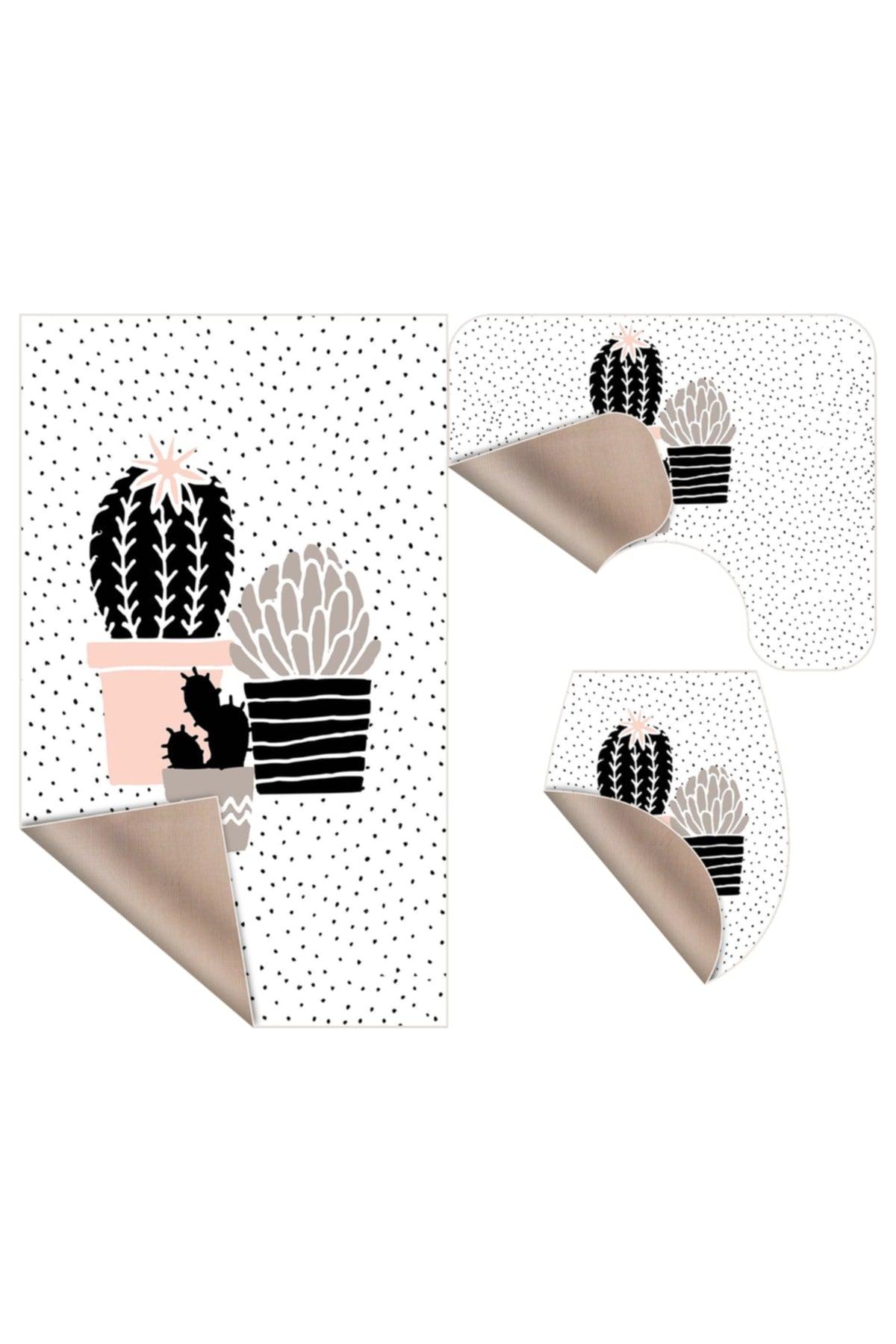 Cactus Set of 3 Bath Mat, Closet Set Non-Slip Base Digital Printing 60x100 - 50x60 - Swordslife