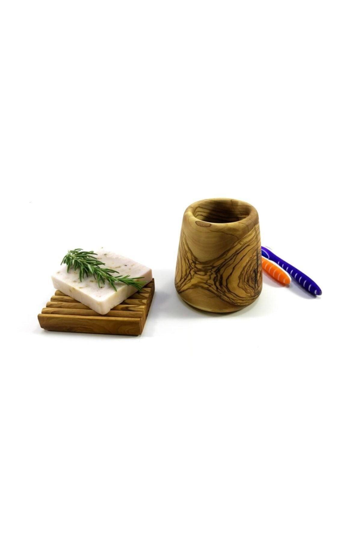 Olive Wood Wooden Soap Dispenser Toothbrush Set - Swordslife