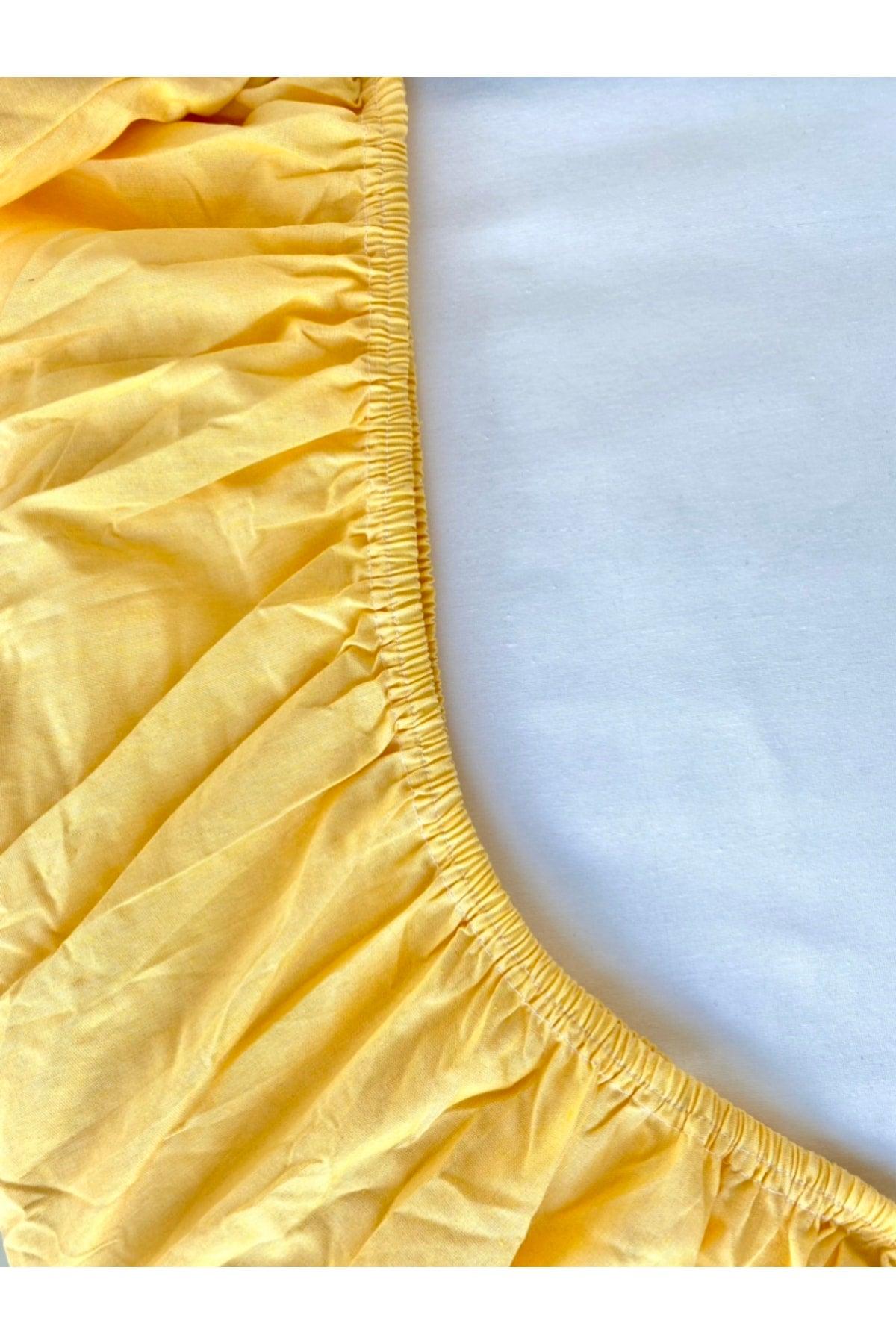 Yellow Elastic Bed Sheet Set Solid Color Cotton-Pillow Cover Single-Double-Duvet Cover - Swordslife