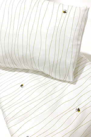 Happy Bee 100% Cotton Satin Embroidered Baby Duvet Cover Set