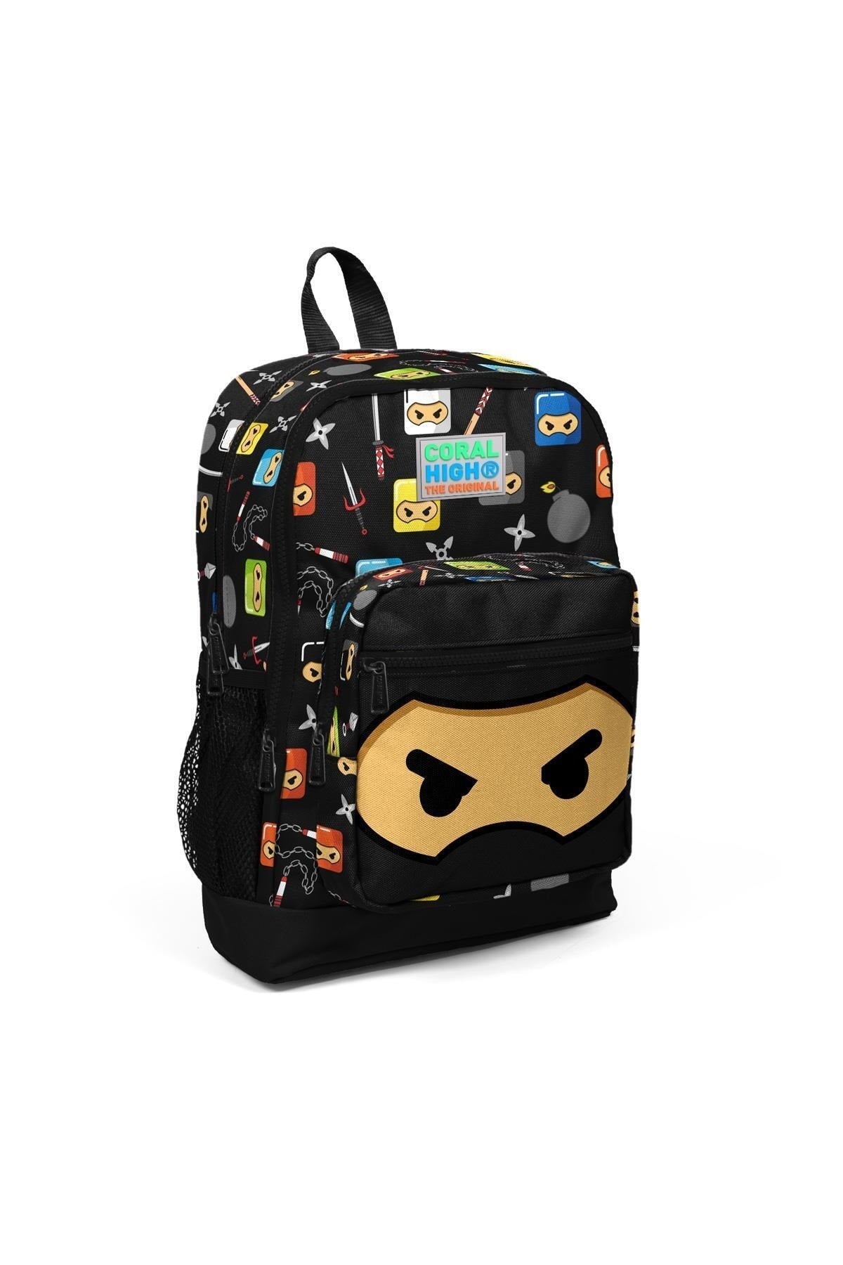 Kids Black Ninja Patterned USB 3-Piece School Bag Set SET0123285