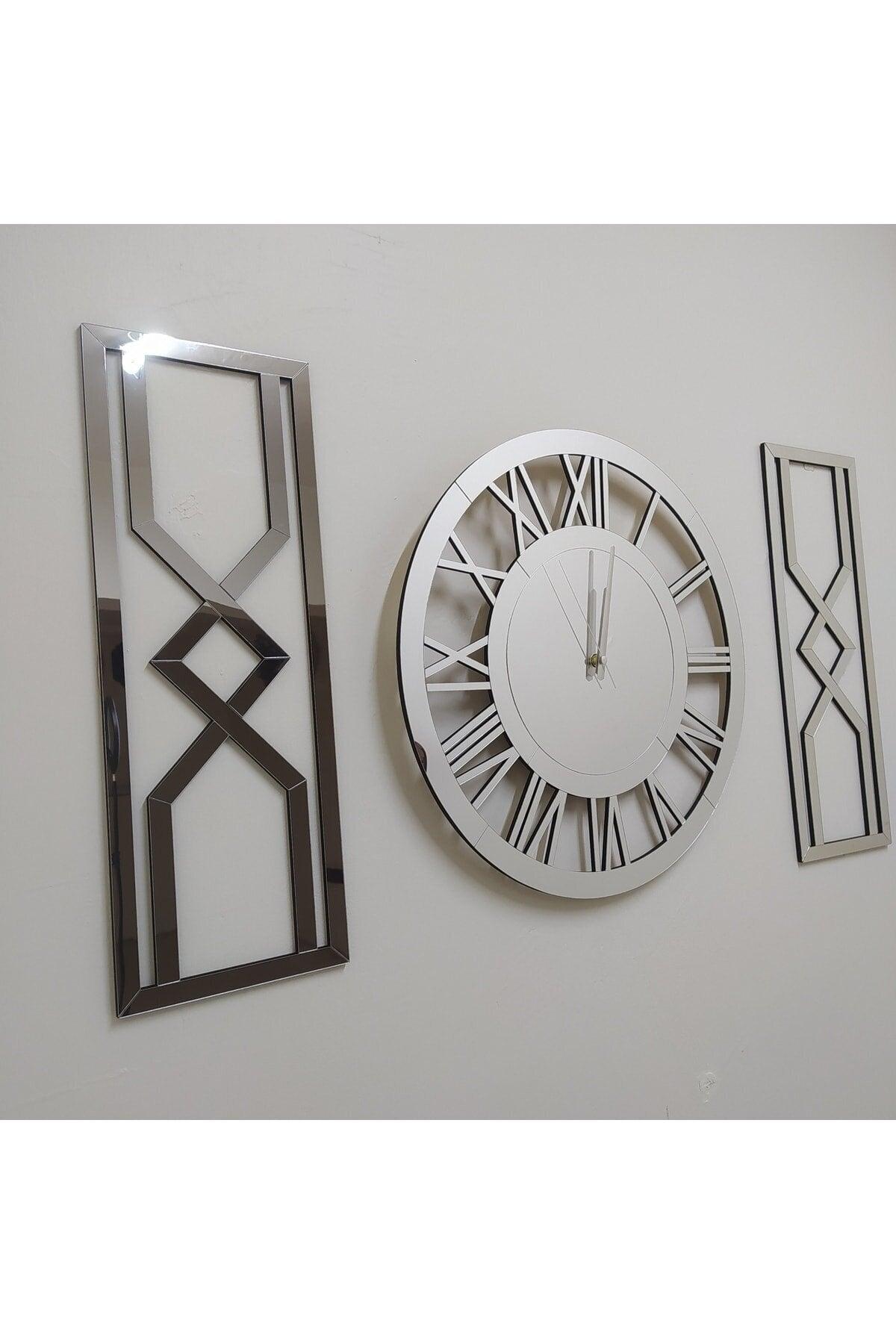 3 Pcs Modern Decorative Mirrored Plexi Wall Clock 40 Cm Silver - Swordslife