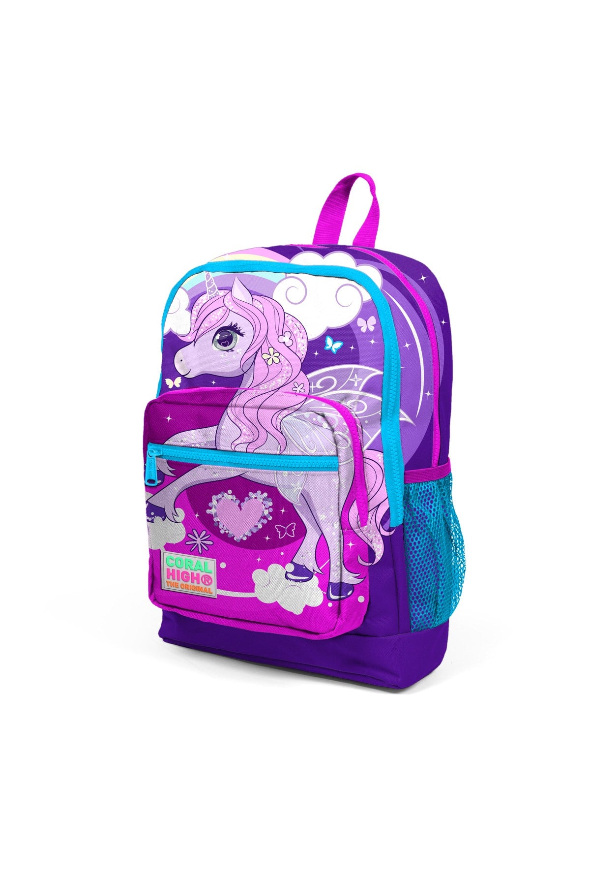 Kids Four Compartment Purple Blue Unicorn 3 Pcs School Bag Set