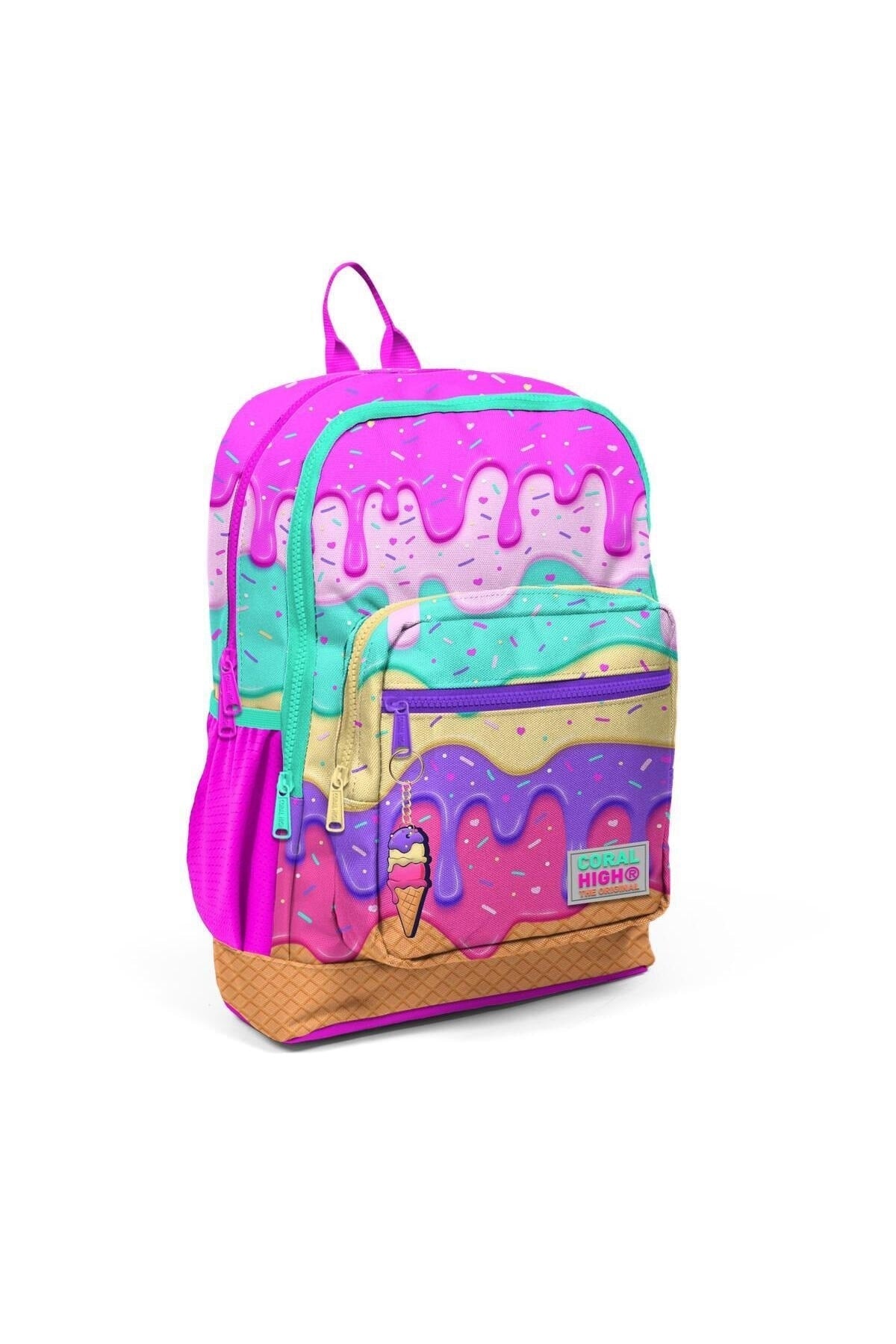 Kids Pink Colorful Ice Cream Patterned Usb 3 Pcs School Bag Set Set0123831