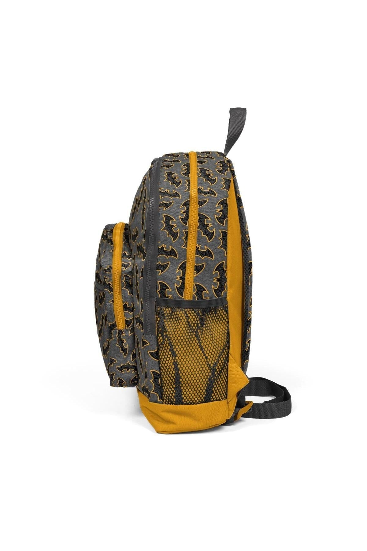 Kids Dark Gray Mustard Bat Patterned 3-Piece School Bag Set