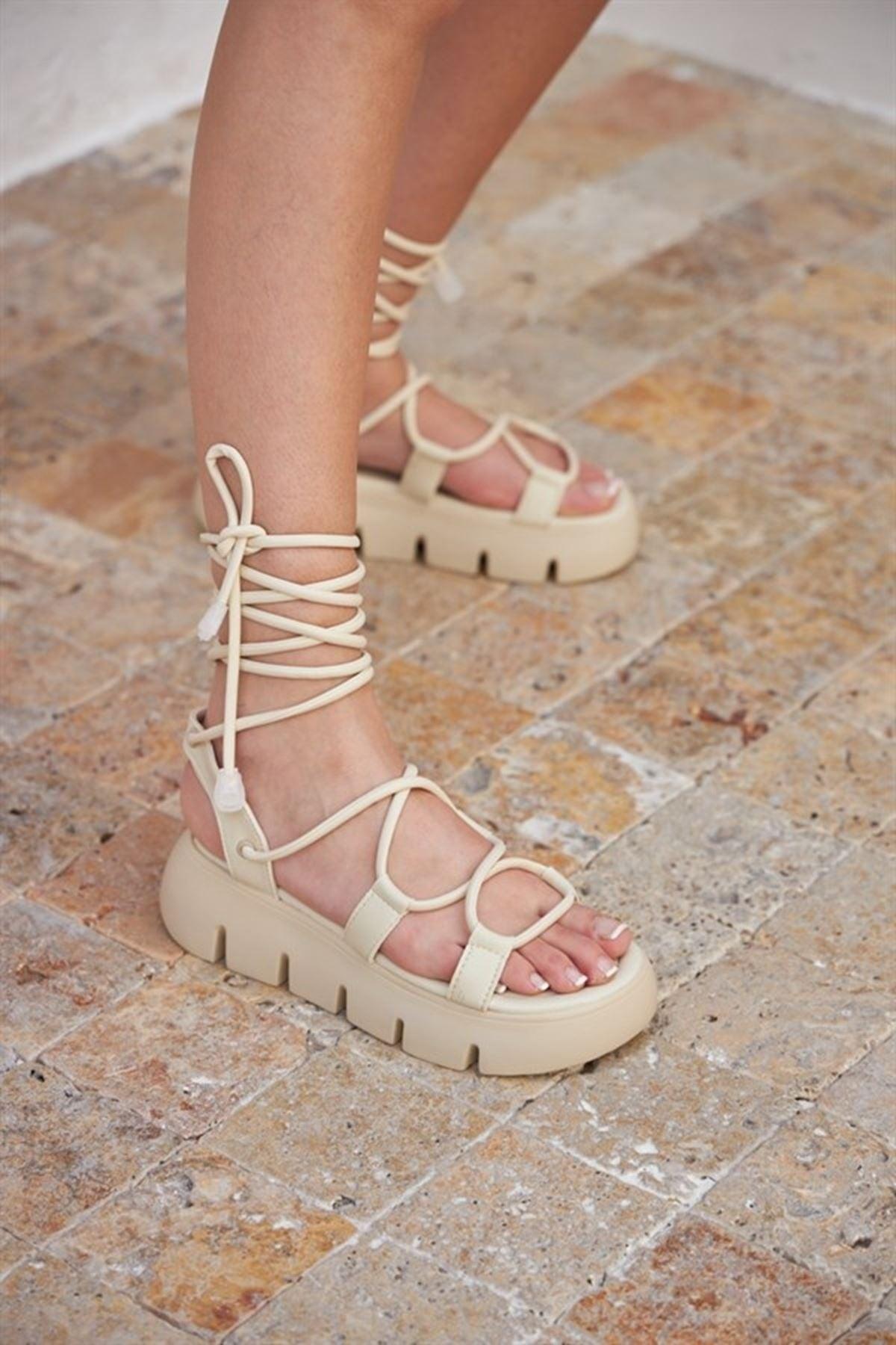 Alberta Beige Cleopatra Women's Ankle Sandals - Swordslife