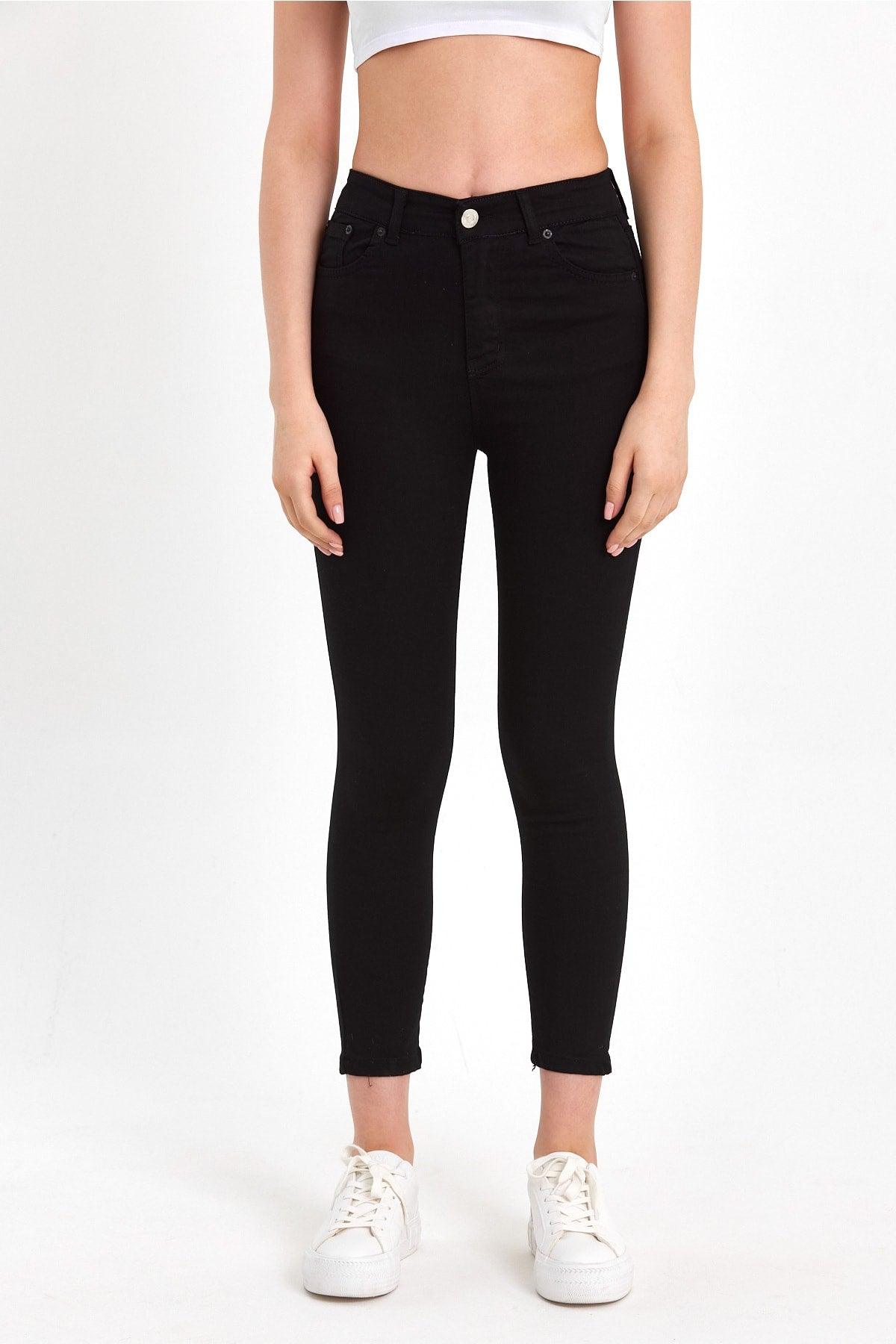 Black Gathering Non-Fading Fabric High Waist Skinny Jean - Swordslife