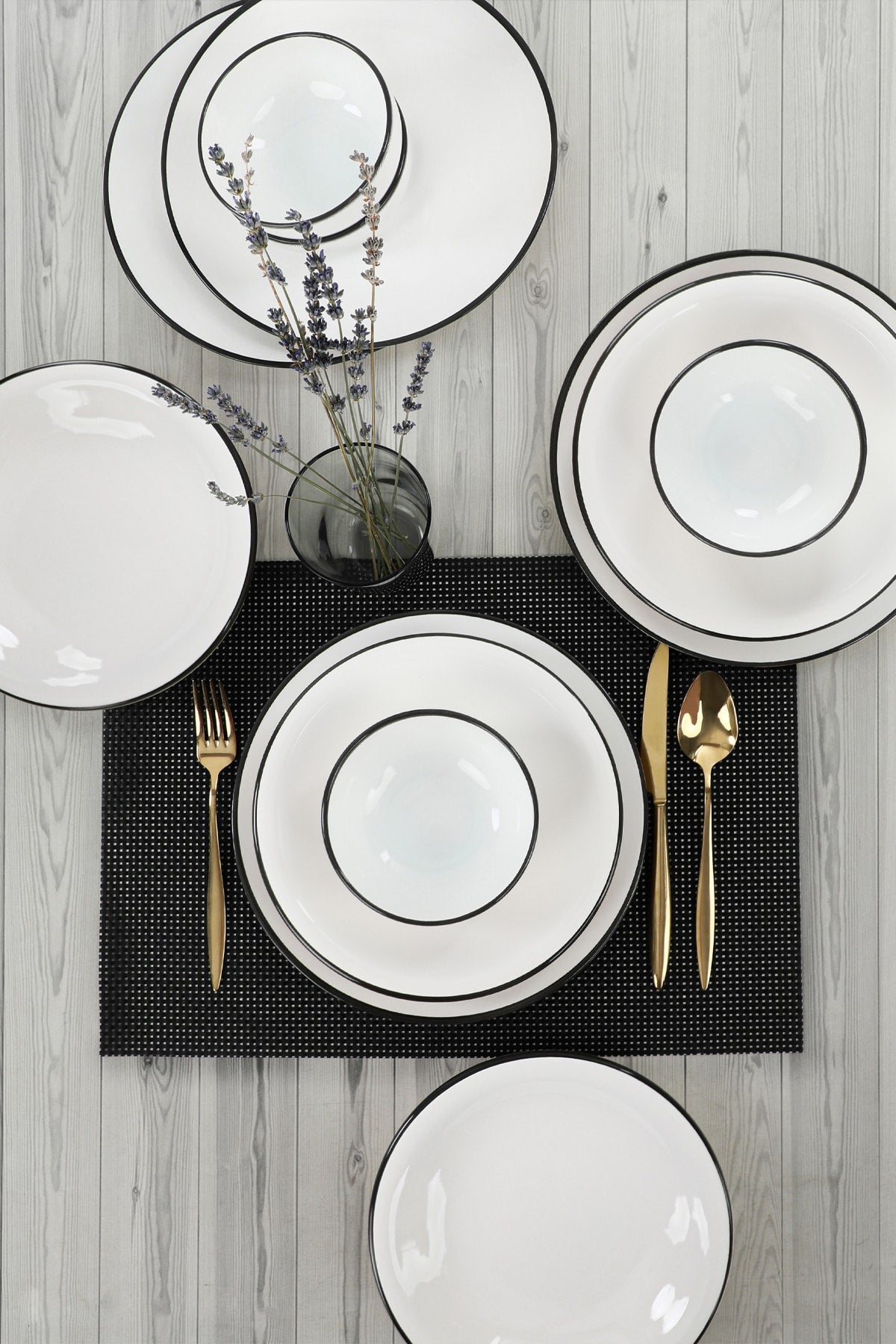 Aegean White Black Mesh Dining Set 12 Pieces for 4 Persons