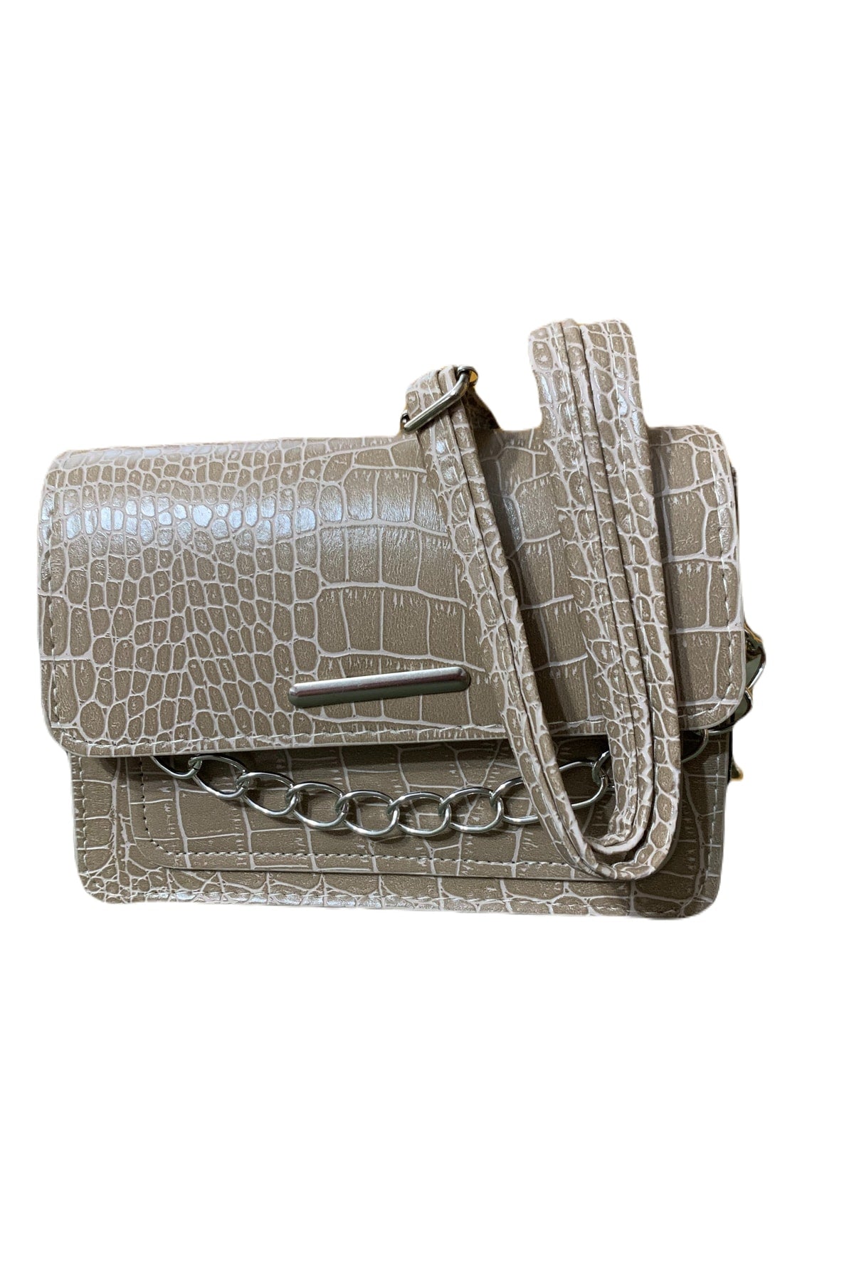 Women's Crocodile Patterned Clutch Baguette Chain Strap Bag