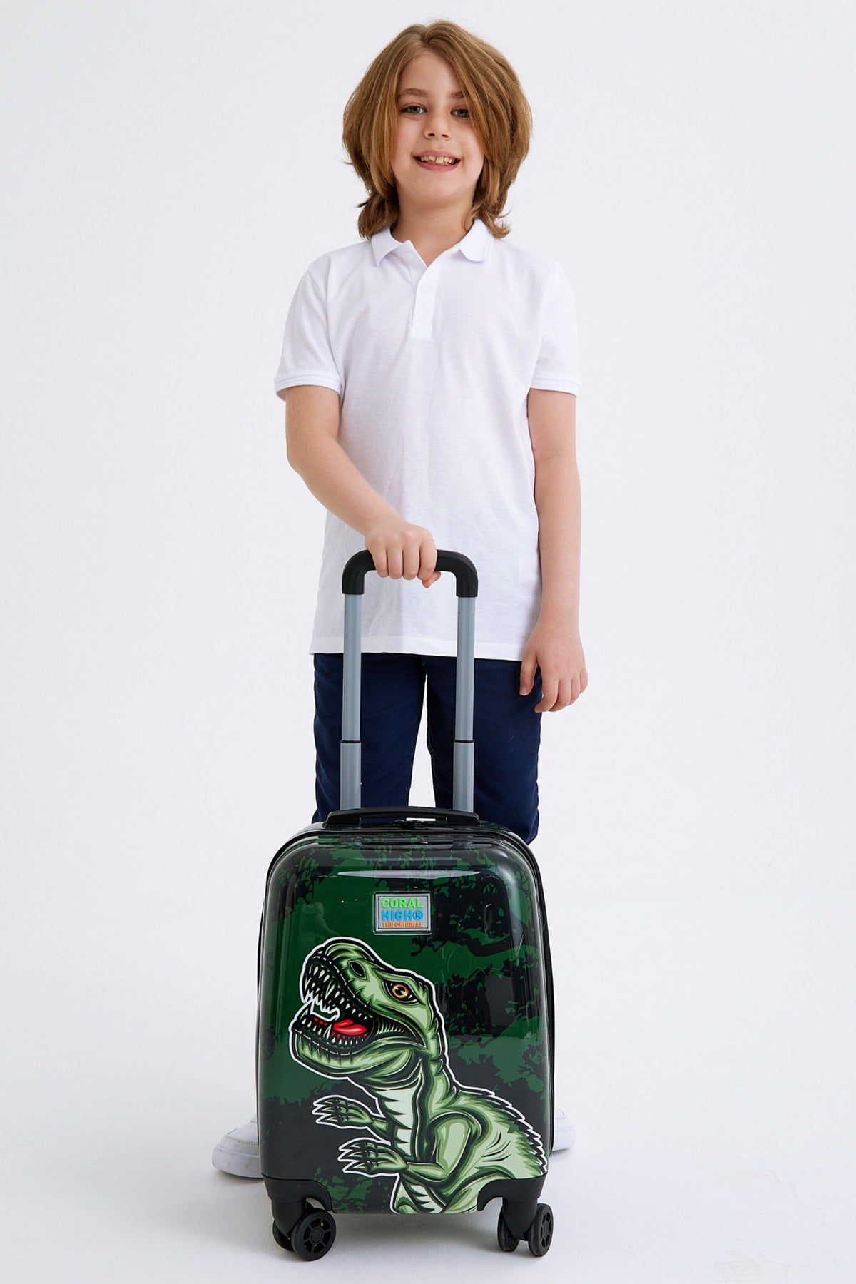 Kids Dark Green Black Dinosaur Patterned Child Suitcase 16744