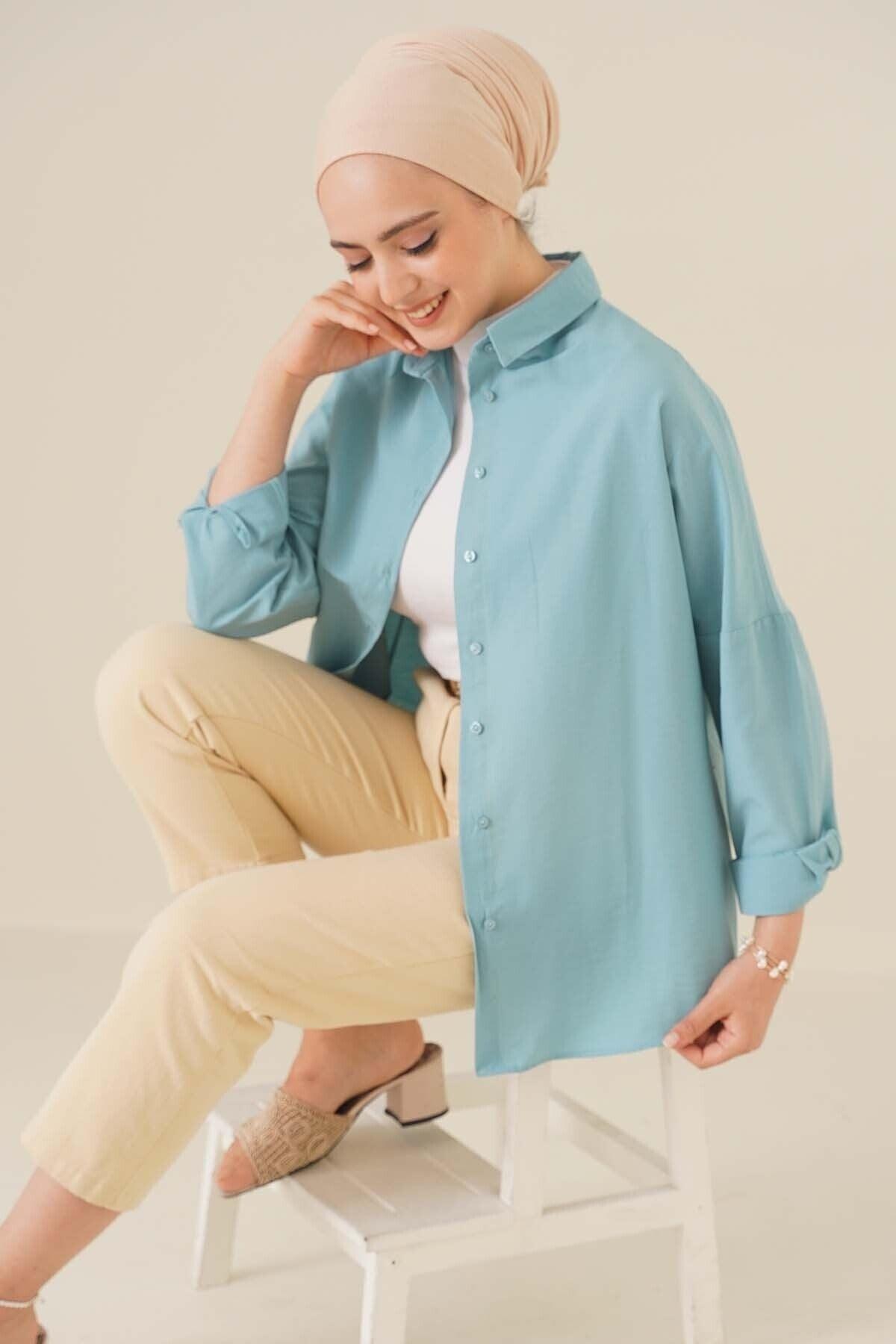 103901 Oversize Basic Hijab Shirt - Green - Swordslife