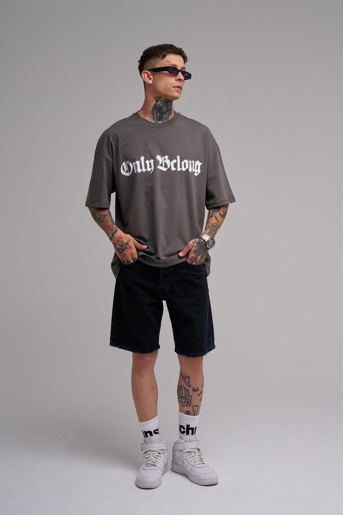 Unisex Large Size Only Belong Printed Cotton T-Shirt Smoke