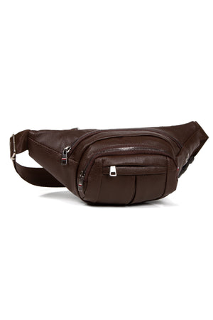 Men'S Leather Headphone Outlet Waterproof Cross Shoulder And Waist Bag (Daily Use Brown Color)
