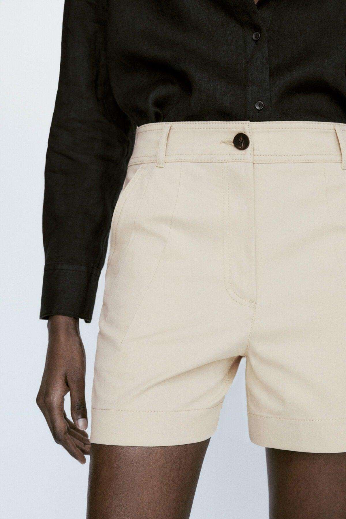 Stitch Detail Cotton Bermuda Shorts - Swordslife