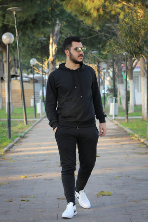 Hooded Kangaroo Pocket Cotton Men'S Tracksuit Set