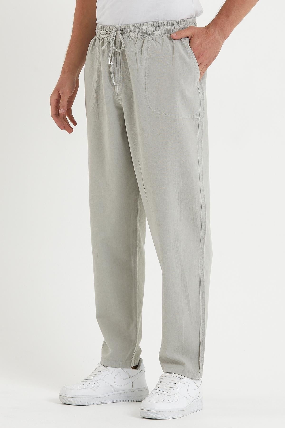 Men'S Gray Color Linen Trousers