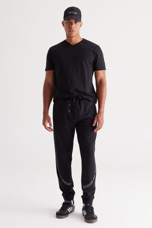 Men'S Black 100% Cotton Slim Fit Slim Fit V-Neck Short Sleeved T-Shirt