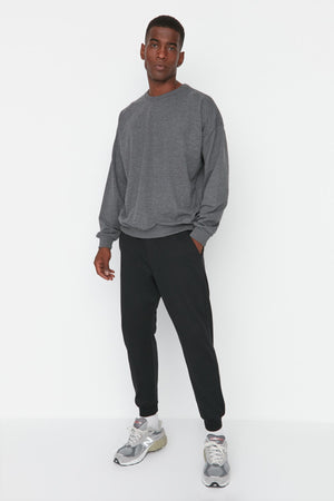 Black Men'S Basic Regular/Normal Fit Rubber Leg Sweatpants Tmnss20Ea0053