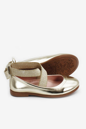 Girl'S Bow Gold Flat Shoes