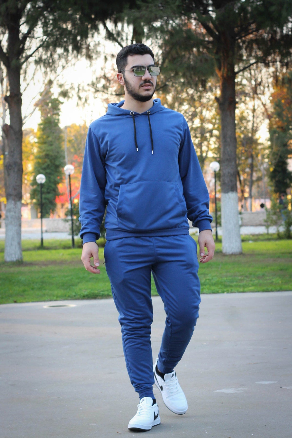 Hooded Kangaroo Pocket Cotton Men'S Tracksuit Set