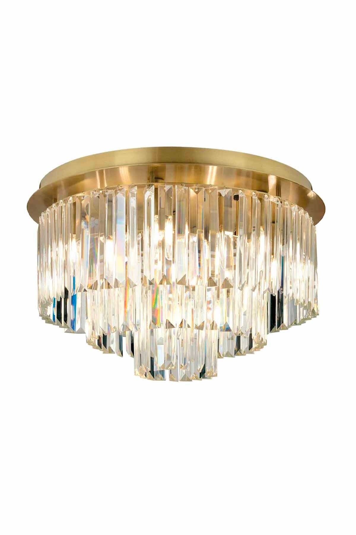 Nilüfer Round Tumbled Crystal Stone Modern Design Crystal Living Room Chandelier