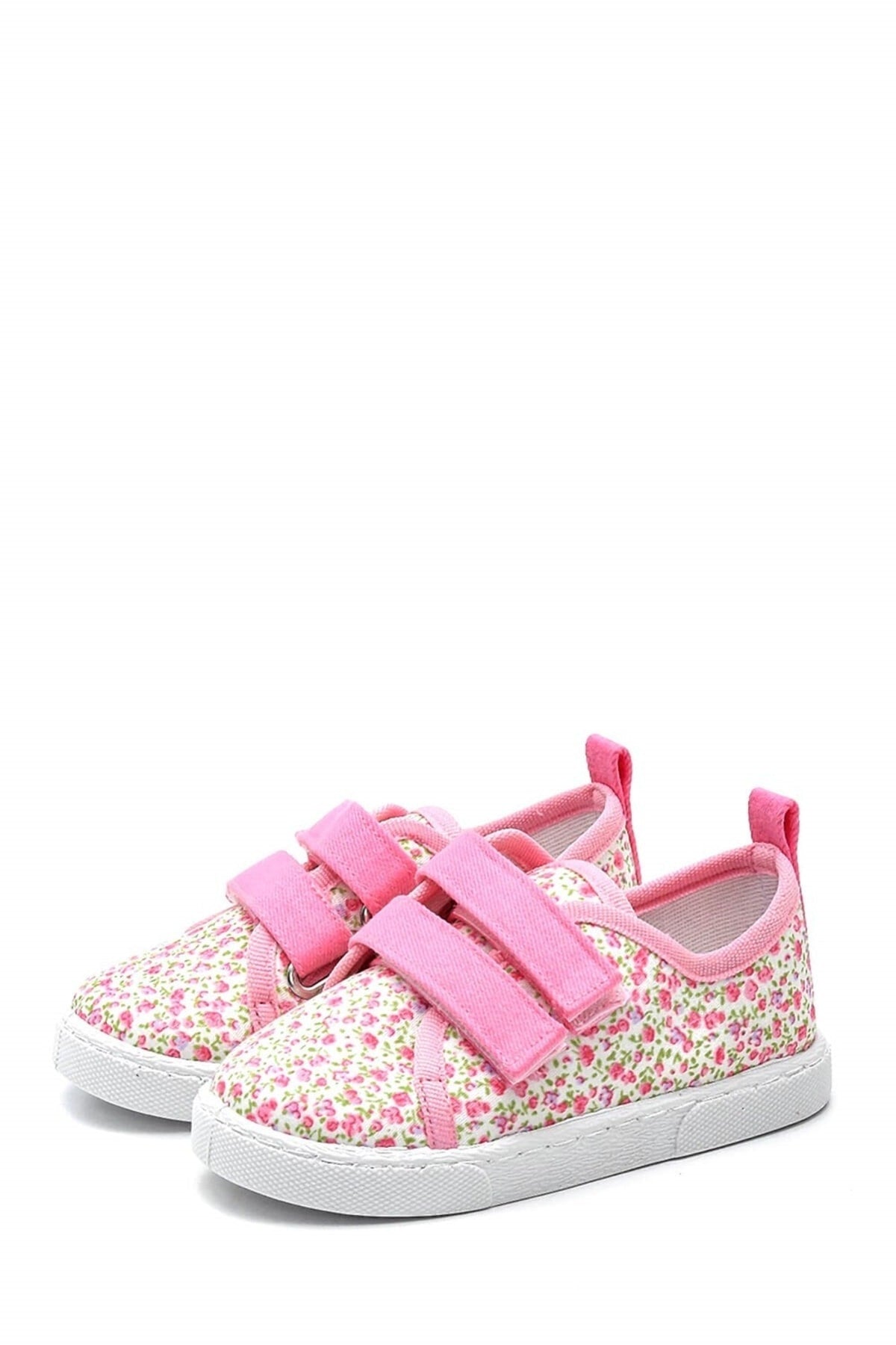 Floral Patterned Double Velcro Linen Children'S Sports Shoes-Pink-F-498
