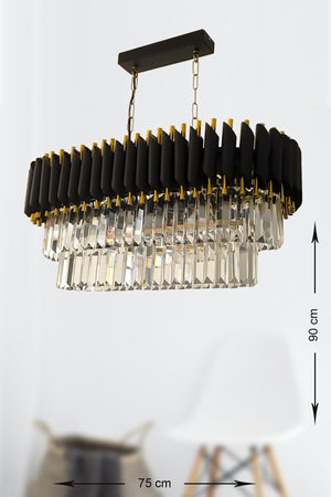 Palmira 75X35 Cm Crystal Stone Luxury Dining Table Chandelier Set Of 6 - (Black-Gold)