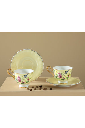 Vanilla New Bone China 4 Piece Set Of 2 Coffee Cups 90 Ml Light Yellow
