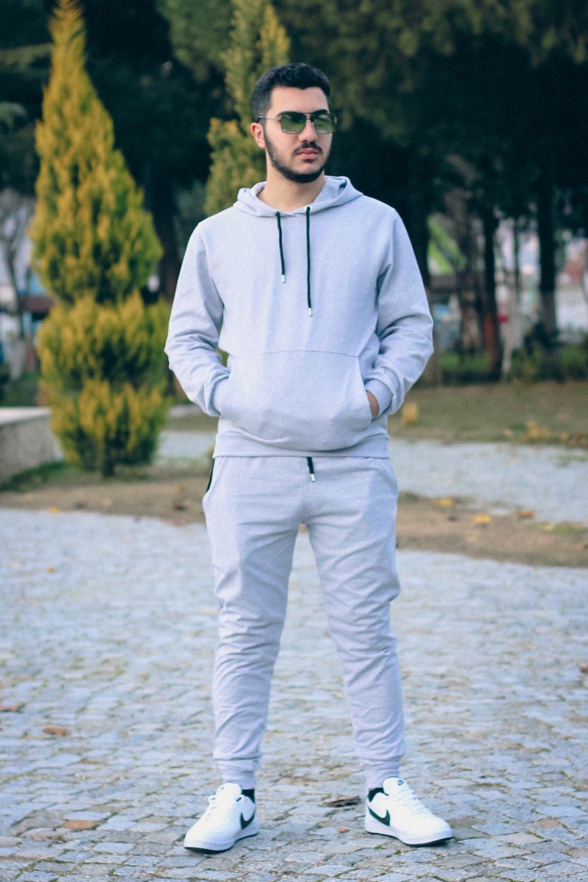 Hooded Kangaroo Pocket Cotton Men'S Tracksuit Set
