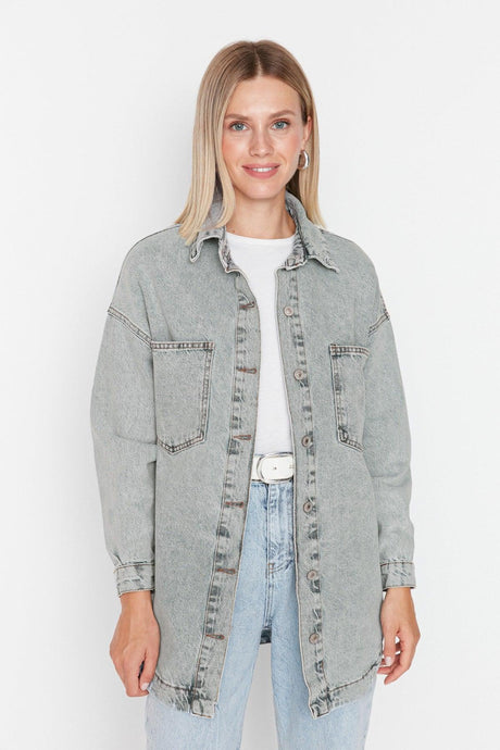 Light Blue Double Pocket Denim Jacket TCTAW23CK00010 - Swordslife