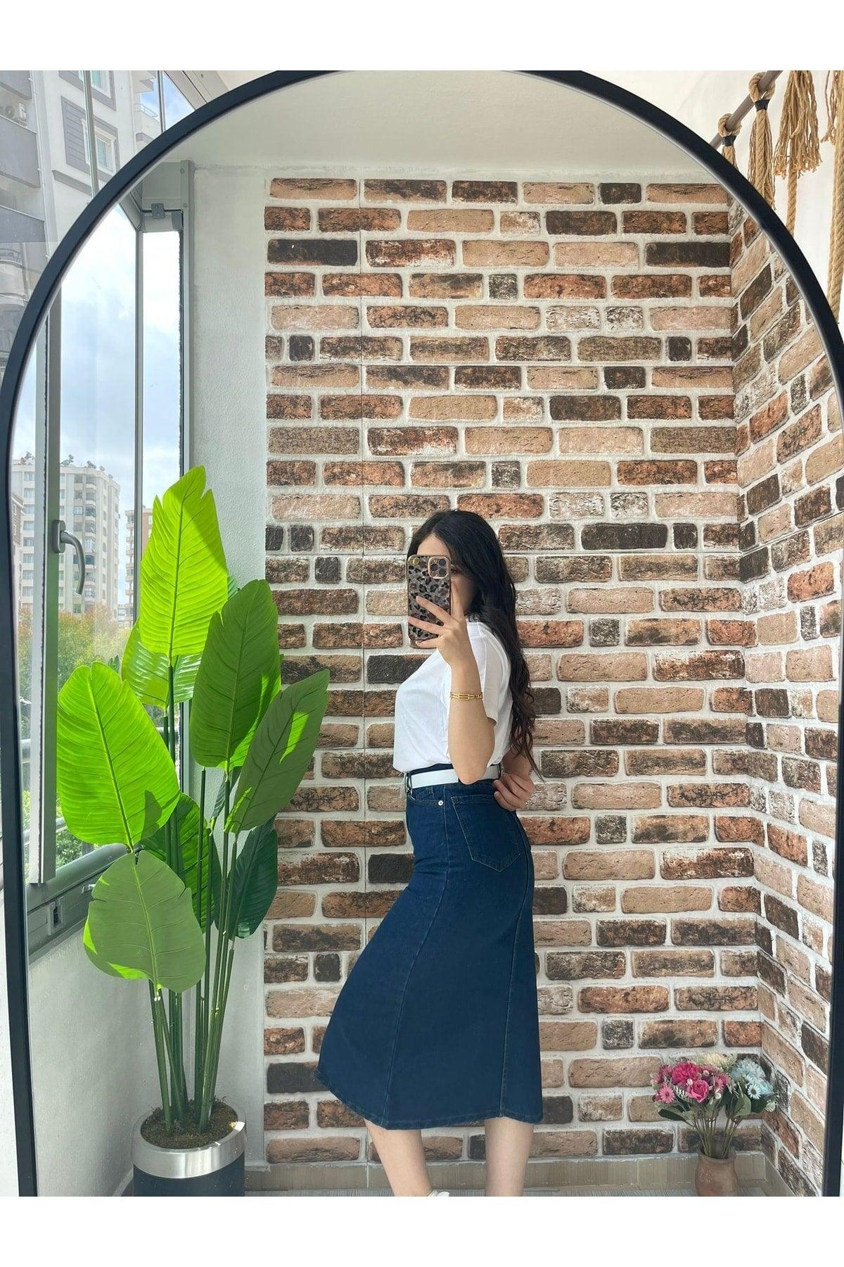 High Waist Slit Blue Midi Skirt - Swordslife