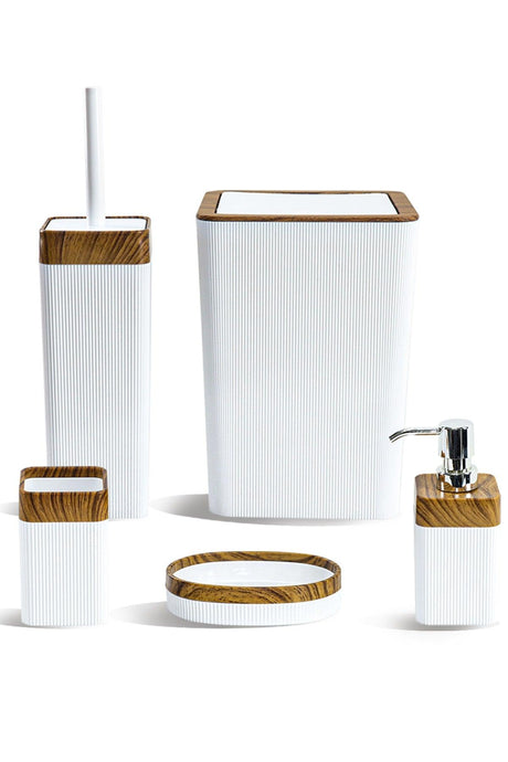 Still Rattan 5 Pieces Chrome Plated Square Bathroom Set Dark Wood - Swordslife