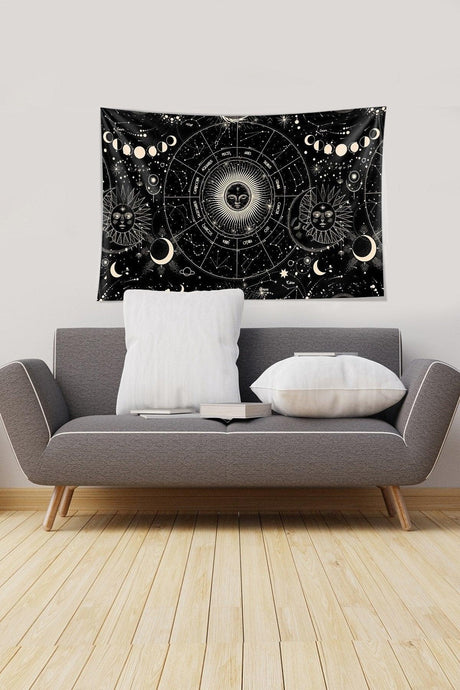 Black Star Map Patterned Stain Resistant Velvet Fabric Wall Covering Tapestry Tapestry - Swordslife