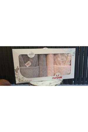 Family Bathrobe Set Set Hazal 8 Pieces 100% Cotton Powder-gray Boxed - Swordslife