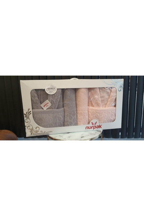 Family Bathrobe Set Set Hazal 8 Pieces 100% Cotton Powder-gray Boxed - Swordslife