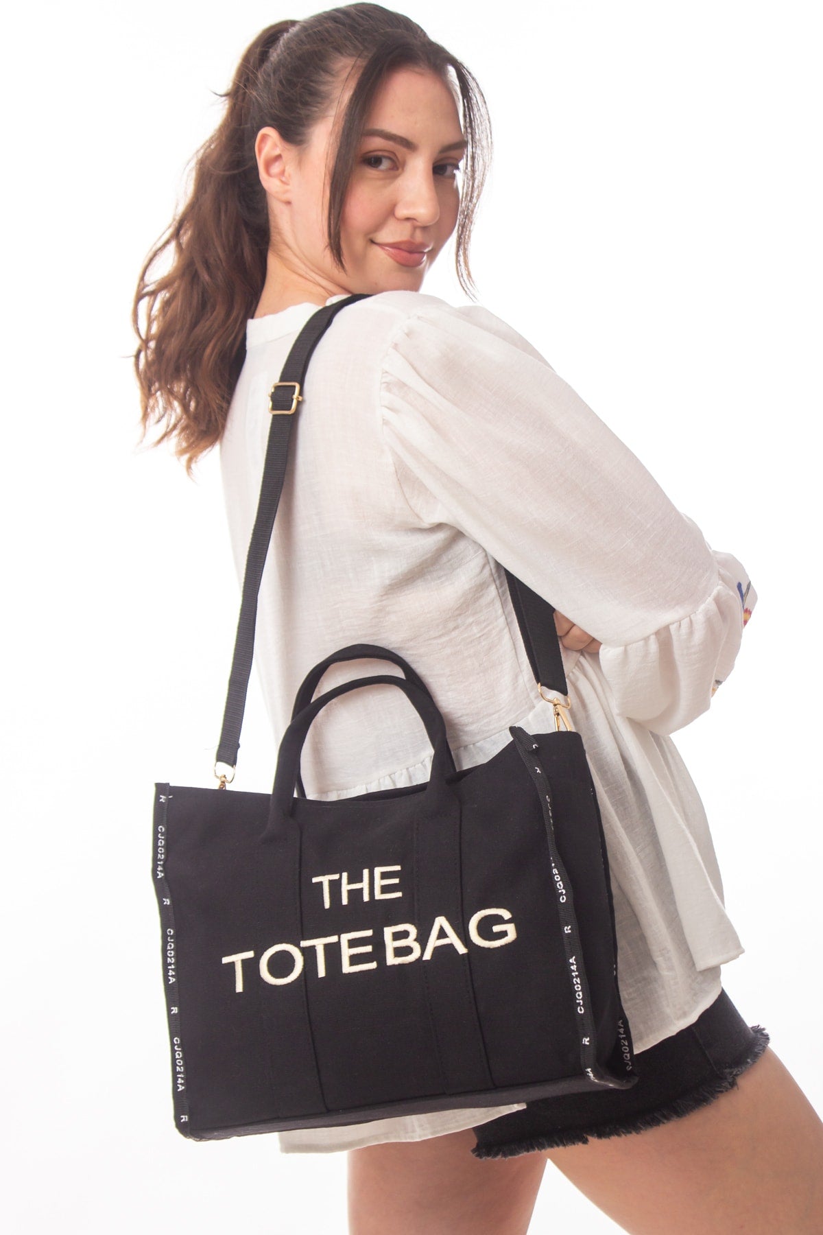 Women'S Black Striped Tote Bag Long Strap Bag And Shoulder Bag