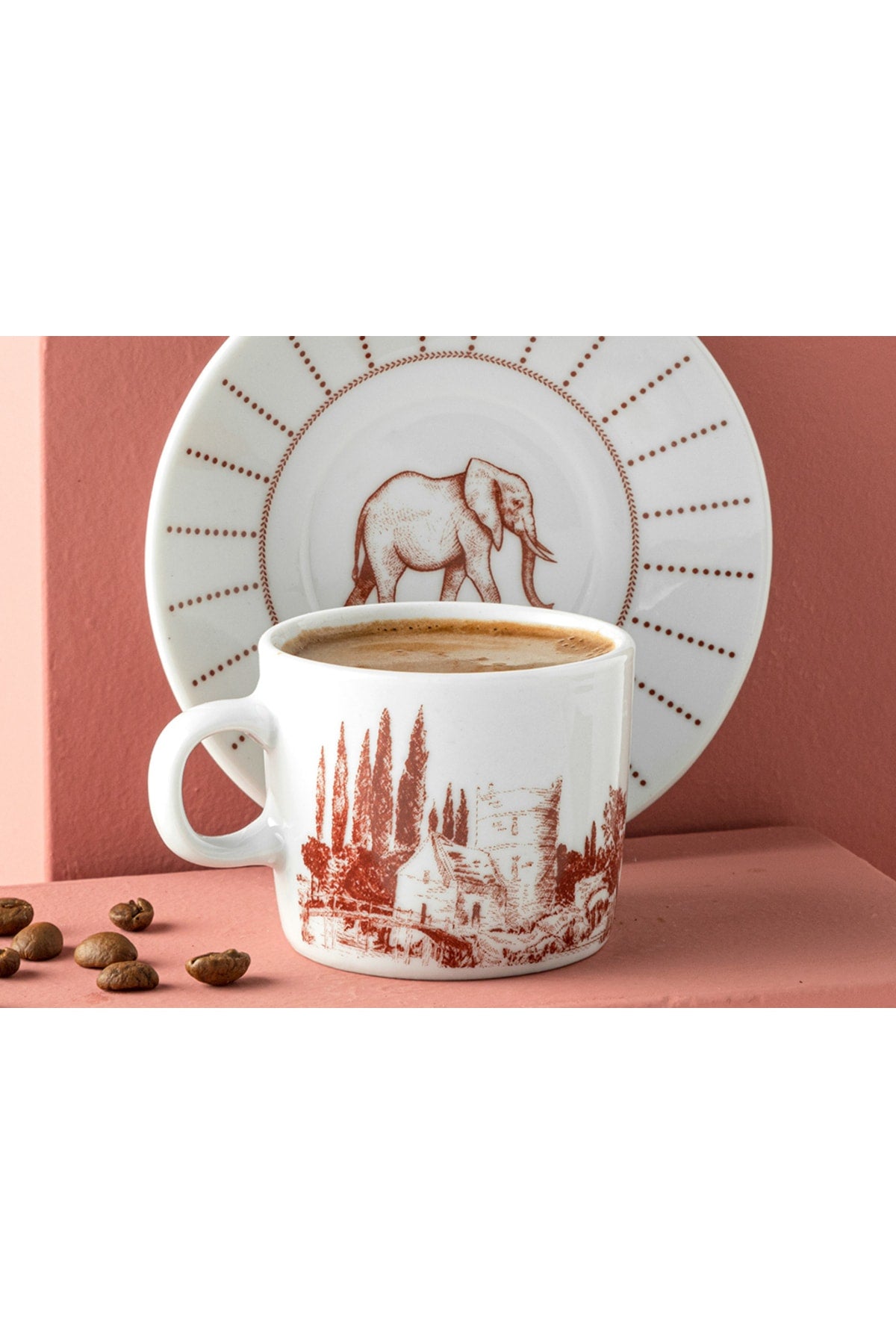 Elephant Porcelain Set of 2 Coffee Cups 80 Ml Claret Red