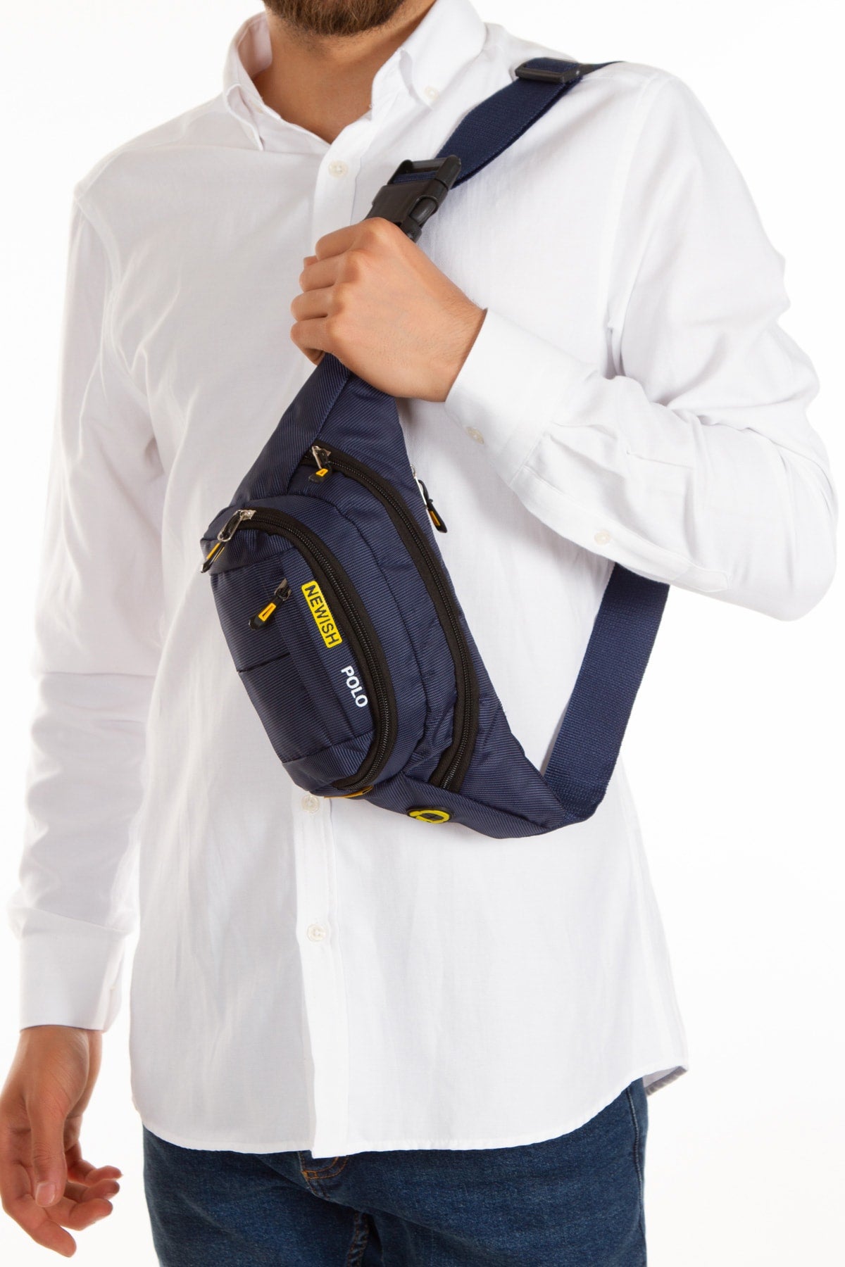 Unisex Navy Blue Waterproof Cross Strap Headphone Out Waist Shoulder And Sports Bag Daily Travel