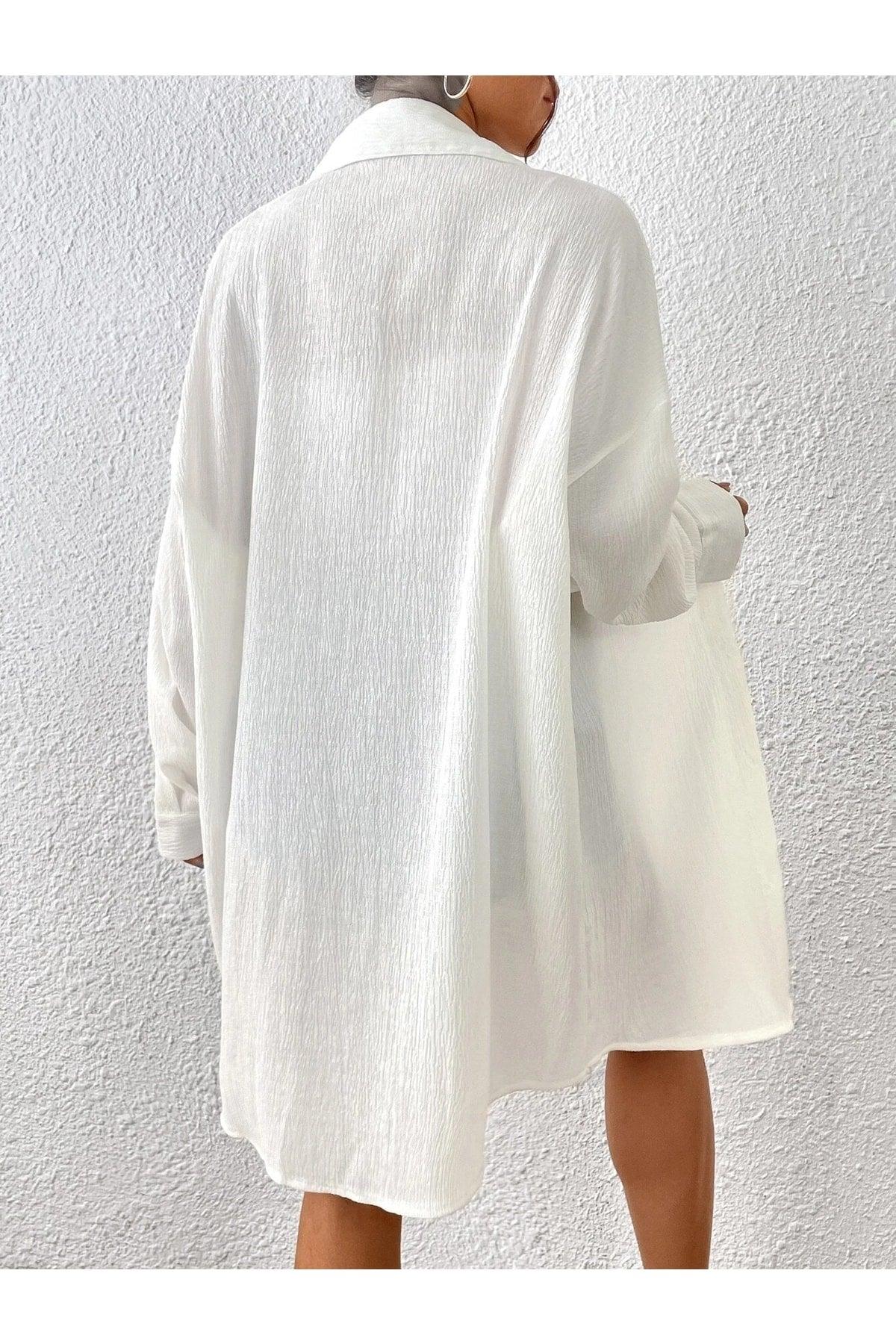 Women's White Oversize Long Shirt - Swordslife