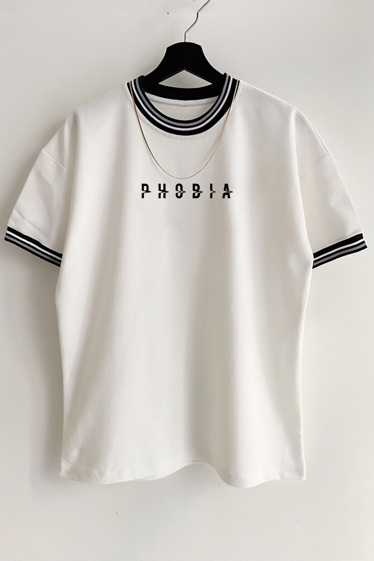 Men'S New Season Oversize Phobia Patterned Collar Detailed Summer T-Shirt