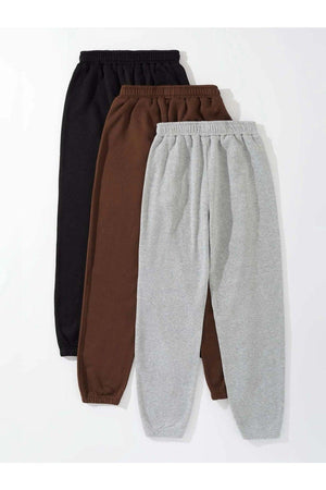 3-Pack Minimal Printed Jogger Sweatpants - Black, Gray And Brown, Elastic Leg, High Waist, Summer - Swordslife