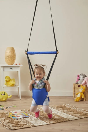 Hoppala Bouncer Kangaroo , Balance Baby Walker With Spring Natural Wood Blue