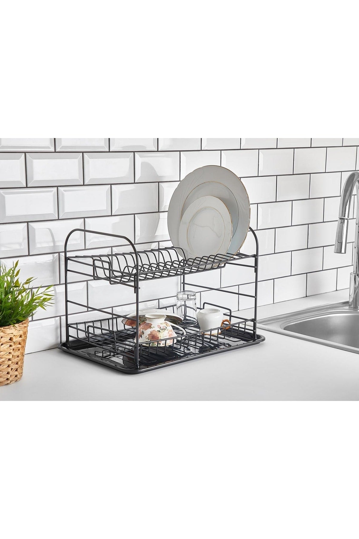 938 Matt Black Two Tier Tableware Rack - Plate Rack