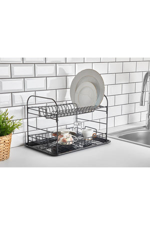 938 Matt Black Two Tier Tableware Rack - Plate Rack
