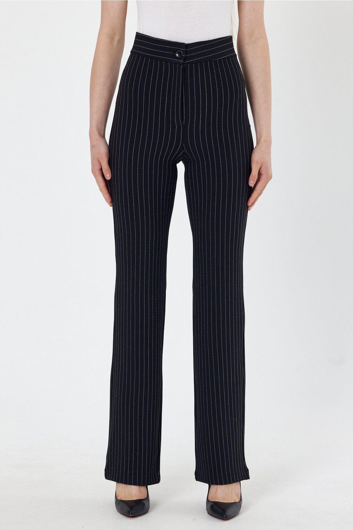 Women's Striped Black High Waist Gatherer Bell-Red Palazzo Trousers - Swordslife