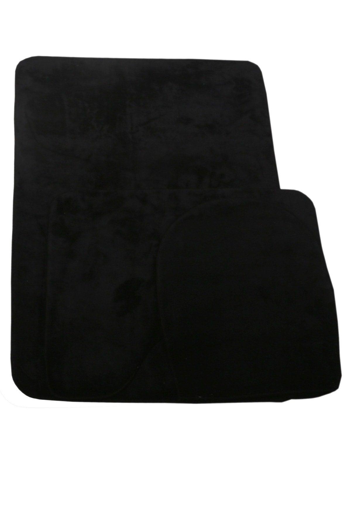 Unicolor Plain Black 3 Piece Bath Mat Rug Set Non-Slip Closet Set - Swordslife