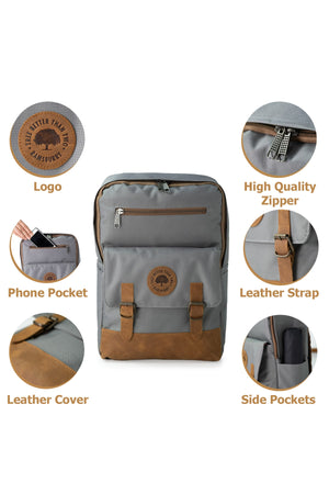 Unisex Gray 100% Genuine Leather Detailed Waterproof 15.6 Inch Multi-Compartment Backpack With Laptop Compartment